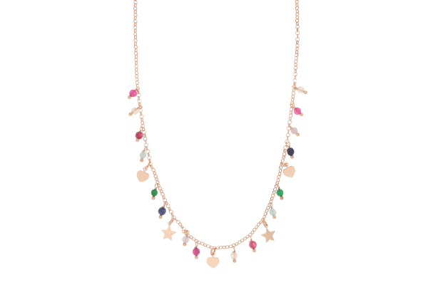 Charms and coloured stones necklace
